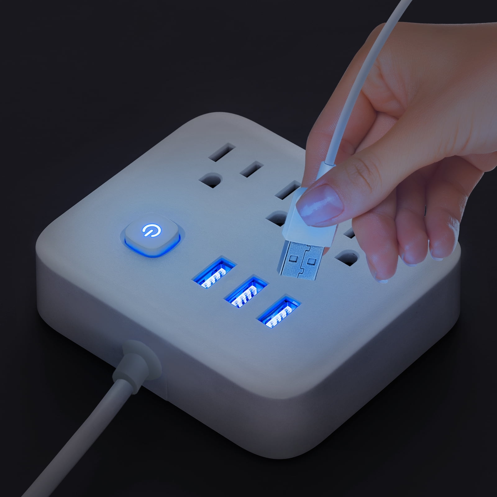 USB Power Strip, Flat Plug Power Strip Extension Cord with 3 Outlets 3 USB Ports(Smart 2.1 A