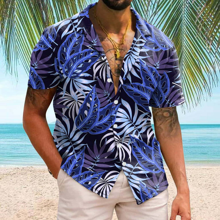 Eashery Mens Beach Shirt Loose Beach Mens Tops Blue XL, Beach Chic Male