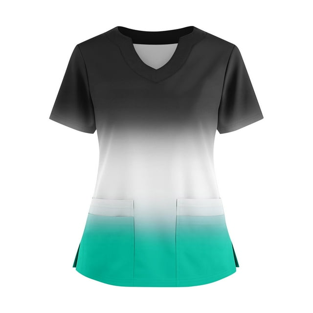 Ktyne Hauts de Blouse Médicale pour Femmes Col en V Manches Courtes Extensibles Uniforme d'Infirmière Tendance avec Poches Vert Menthe G