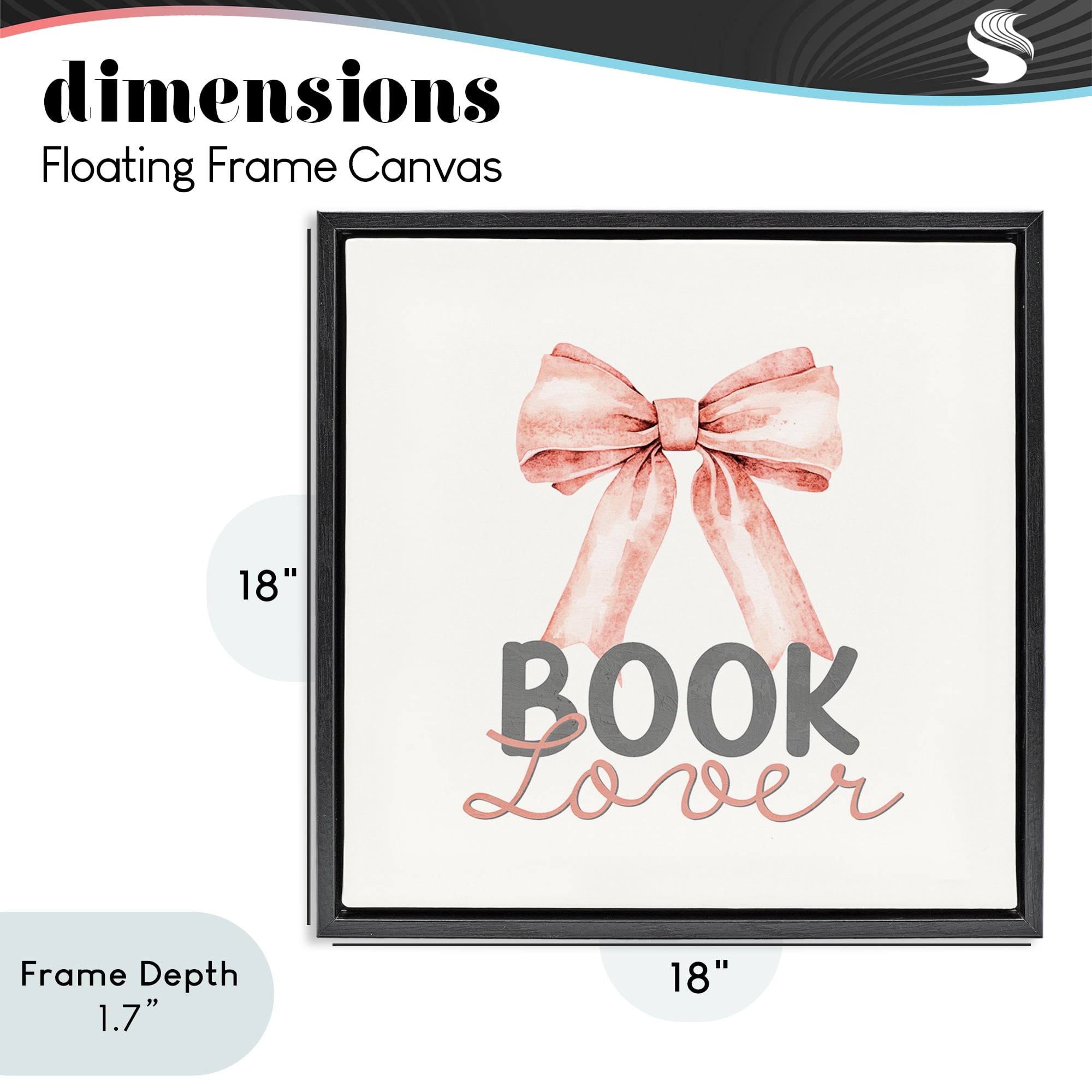 Stupell Industries Book Lover Pink Bow Black Framed Floater Canvas Wall Art, design by Kim Allen
