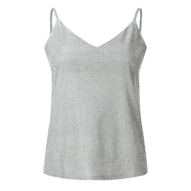 Playeras,Blusas y Tops,Ropa para Mujer Loose Tank Tops Para Las Mujeres Mujeres Glitter Strappy Tank Tops Ladies Sexy Swing Vest Clubwear (Silver, XXXXXL)
