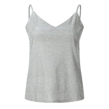 Kcodviy Womens Glitter Strappy Tank Tops Ladies Sexy Swing Vest Clubwear 3X Workout Tops For Women A Tops For Women Mesh Shirt Women Top Women Crop 4X Tops For Women Plus Size 34B Shelf Bra Active Gr