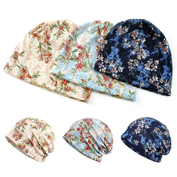 Cheers.US Women Girls Lady Fashion Floral Lace Thin Slouch Baggy Beanie Bonnet Sleep Maternity Hat Bonnet Hair Loss Hat Cap