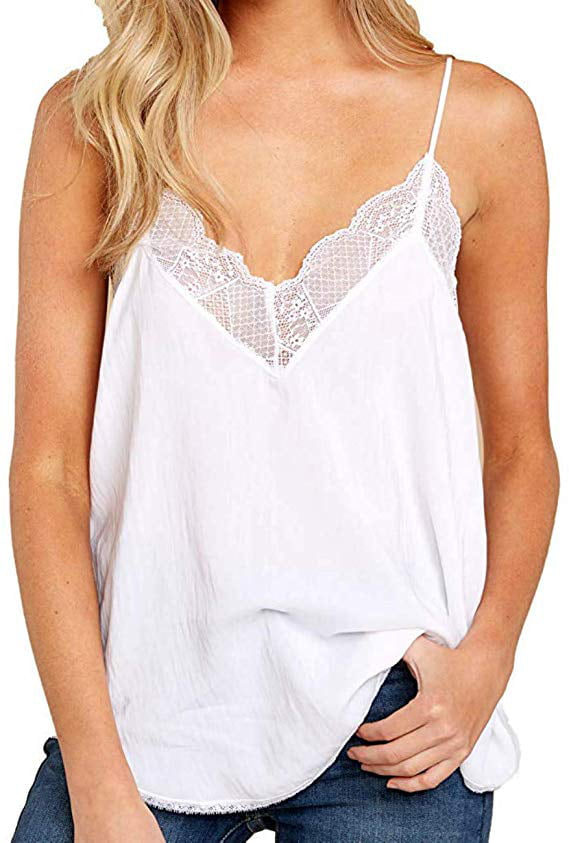 Women/'s Crop Cami Top Causal V Neck Sleeveless Tank Top Lace Strap Vest Camisole