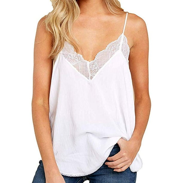 Women Halter Tank Tops Lace Crochet V Neck Strappy Loose Camisole