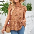 thumbnail image 4 of Camisas de gasa de manga corta con estampado floral para mujer Moda de verano Blusa de gasa de manga corta con volantes y volantes para mujer naranja XL, 4 of 8
