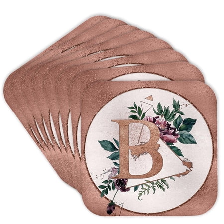 3drose, Pretty Image of Rose Gold Geometric Floral Monogram Initial B, Set of 8 Coasters - Soft