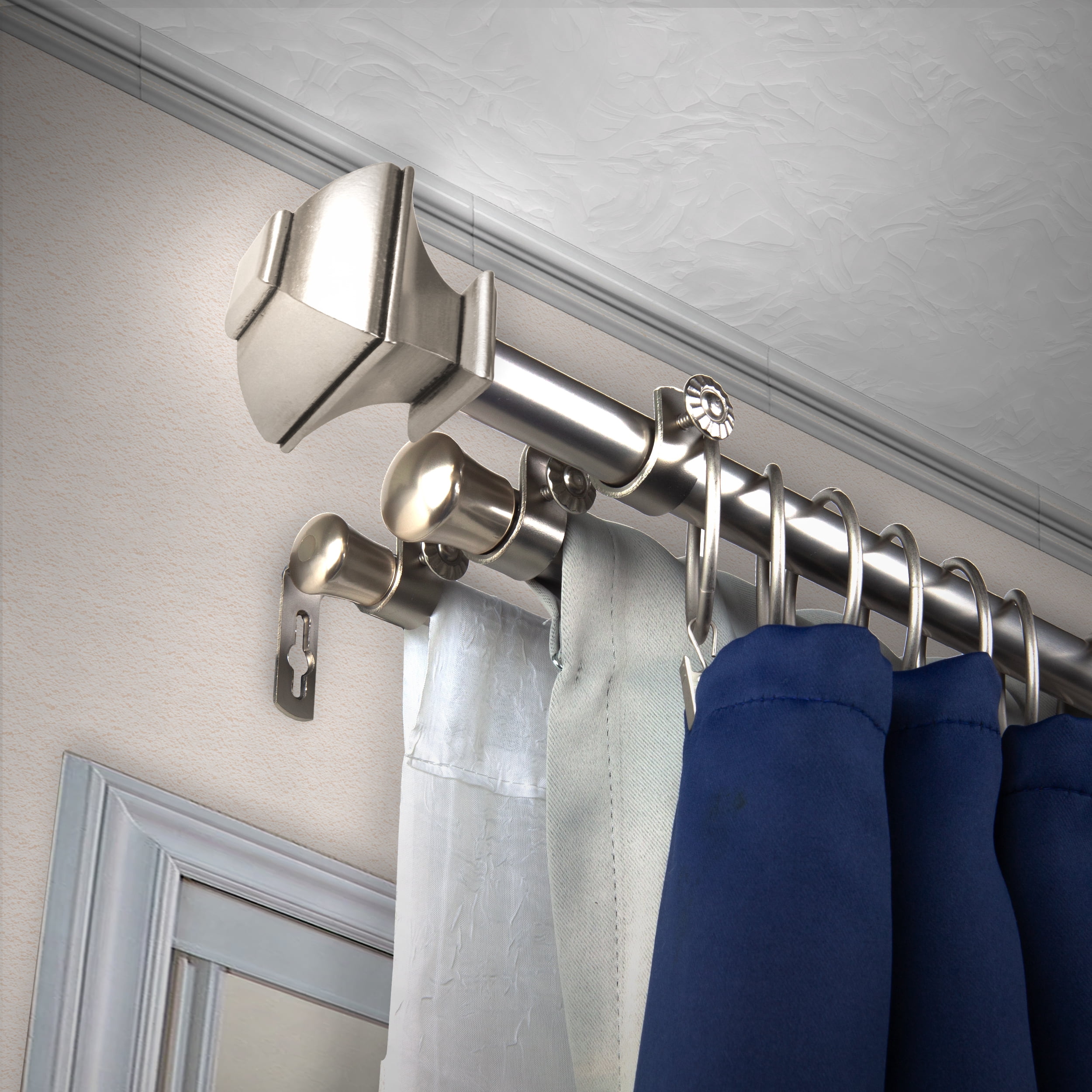 Vicky 13/16 inch Triple Curtain Rod 48-84" - Satin Nickel