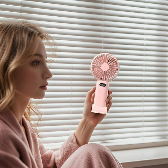 2 Pcs Handheld Fans, Mini Portable Fans, Pocket USB Rechargeable Fans, 3-speed Adjustable, Strong Wind, Removable Base, for Outdoor Use, Dormitory, Desk, Pink