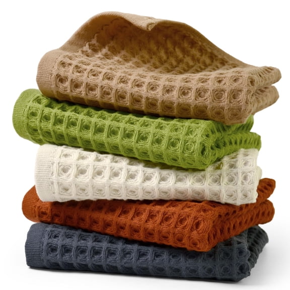 Waffle Hand Towel Set 5 Colors 5 Count 13" x 29" Bathroom Kitchen Spa Use