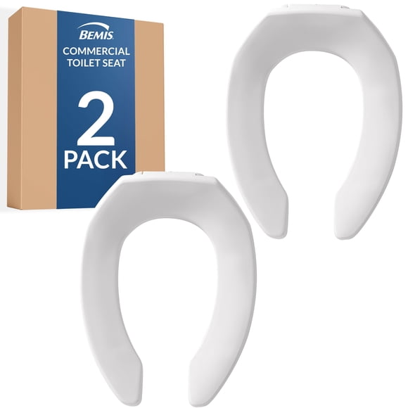 Bemis 2 Pack Siège de Toilette en Plastique Commercial à Ouverture Frontale, Siège Industriel Robuste Sans Couvercle, Installation Sécurisée pour une Utilisation Durable, Fabriqué aux États-Unis