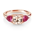 thumbnail image 2 of Gem Stone King 18K Rose Gold Plated Silver Peach Morganite and Red Created Ruby 3 Stone Engagement Ring for Women (2.16 Cttw, Gemstone October Birthstone, Available in Size 5, 6, 7, 8, 9), 2 of 3