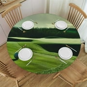 Green Golf Course Print Stretch Table Covers,Elastic Edged Round Fitted Table,Tablecloth Protector for Banquet