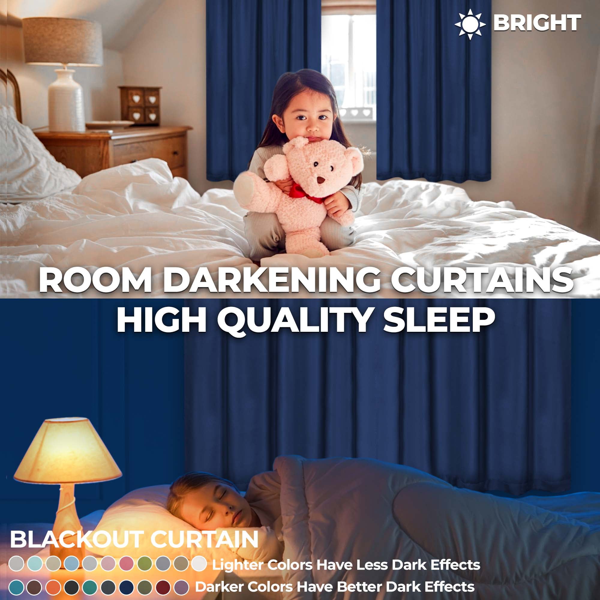 Superior Blackout Solid Light Filtering Grommet Curtain Panel Set, 70" x 120", Navy Blue