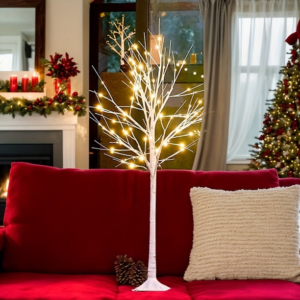 Lámpara de pie LED con forma de árbol de abedul en tamaños de 121.92cm, 152.4cm y 182.88cm, un árbol de abedul artificial adornado con luces, ideal para decoración del hogar, bodas,