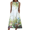 thumbnail image 1 of Grianlook Ladies Summer Beach Sundress Floral Print Tank Dresses Crew Neck Midi Dress Women Sexy Loose Sleeveless Green 3XL, 1 of 2