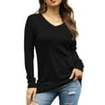 thumbnail image 4 of SWQZVT Womens Tops Long Sleeve Shirt Women Fall V Neck Casual Shirts Tunic T Shirt Solid Color Blouse Black Tee XL Size, 4 of 6