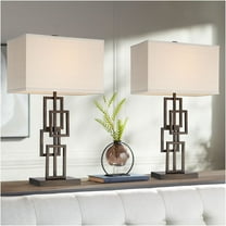360 Lighting Kory Industrial Table Lamps 26 1/2" High Set of 2 Dark Bronze Off-White Linen Rectangular Shade for Bedroom Living Room Nightstand Office
