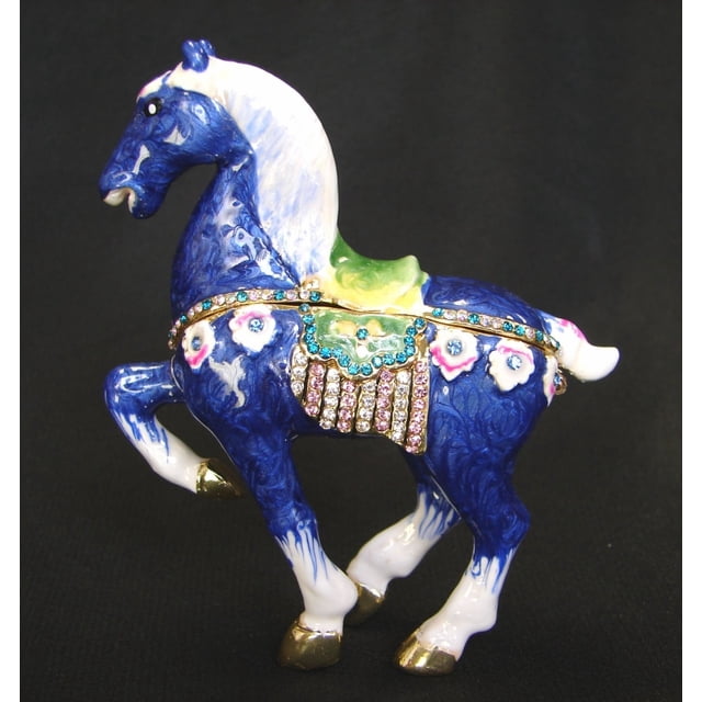 Estatua de Caballo Feng Shui Importación Azul Engastada 8x3x10 cm
