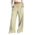 thumbnail image 3 of Gkeoshab Linen Pants Women Linen Wide Leg Pants Casual Loose Fit Trousers with Back Pockets Solid Color Plus Size Summer Beach Harem Pants for Daily Summer, 3 of 9