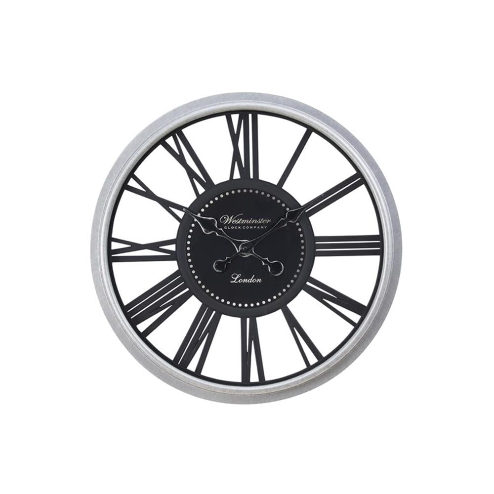 Pemberly Row 20 Round Skeleton Wall Clock in Black and Silver
