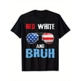 thumbnail image 1 of Red White And Bruh 4th of July Patriotic Boys T-Shirt - American Flag Fashion Glasses Graphic & Distressed Lettering, Regular Fit Casual Tee for Kids & Teens, Year-Round Comfort, Black, 1 of 6