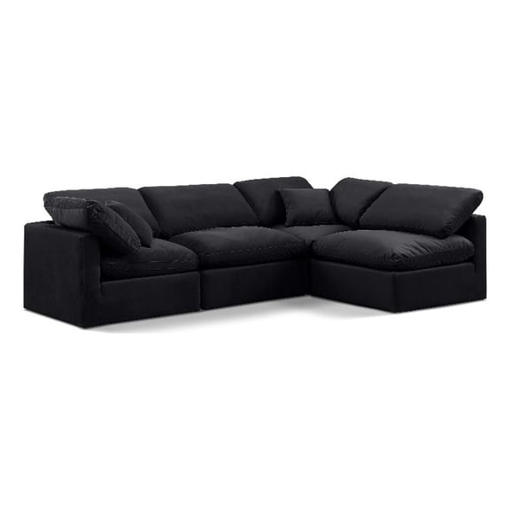 Meridian Furniture Indulge 129" Velvet L-Shaped Modular Sectional in Black