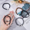 thumbnail image 3 of Juego de 3 pulseras de piedra natural con cuentas de corazón y 6 unidades, pulseras elásticas con cuentas redondas de vidrio y ojo de tigre, pulseras de amistad para parejas., 3 of 7