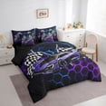 thumbnail image 2 of Erosebridal Speed Sports Car Bedding Comforter Set for Kids Boys, Neon Purple Honeycomb Full Bedding Set, Black Reversible, 7pcs, 2 of 6