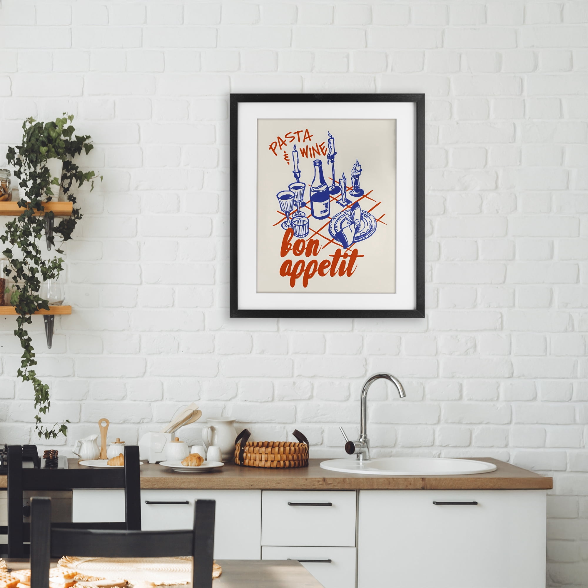 Stupell Industries Pasta & Wine Bon Appetit Black Framed Print Under Glass, design by The Prints Vibe
