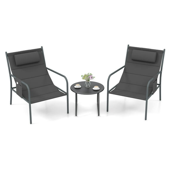 Gymax 3 Piece Patio Set Outdoor Table & Chairs Bistro Set Small Front Porch Balcony Furniture