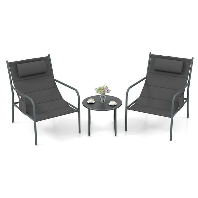 Gymax 3 Piece Patio Set Outdoor Table & Chairs Bistro Set Small Front Porch Balcony Furniture