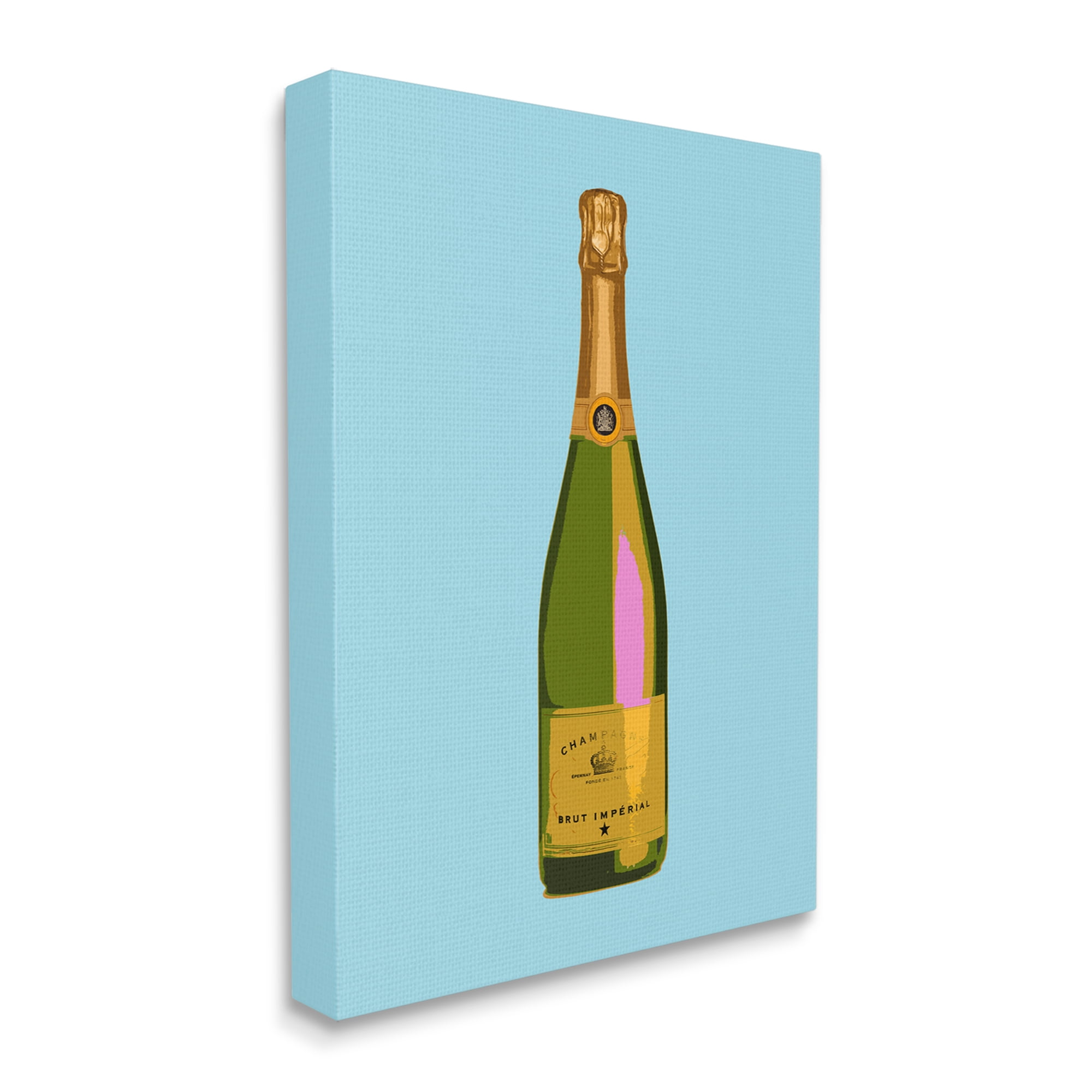 Stupell Industries Champagne Bottle on Blue Food & Beverage Painting Gallery Wrapped Canvas Art Print Wall Art, 30 x 40