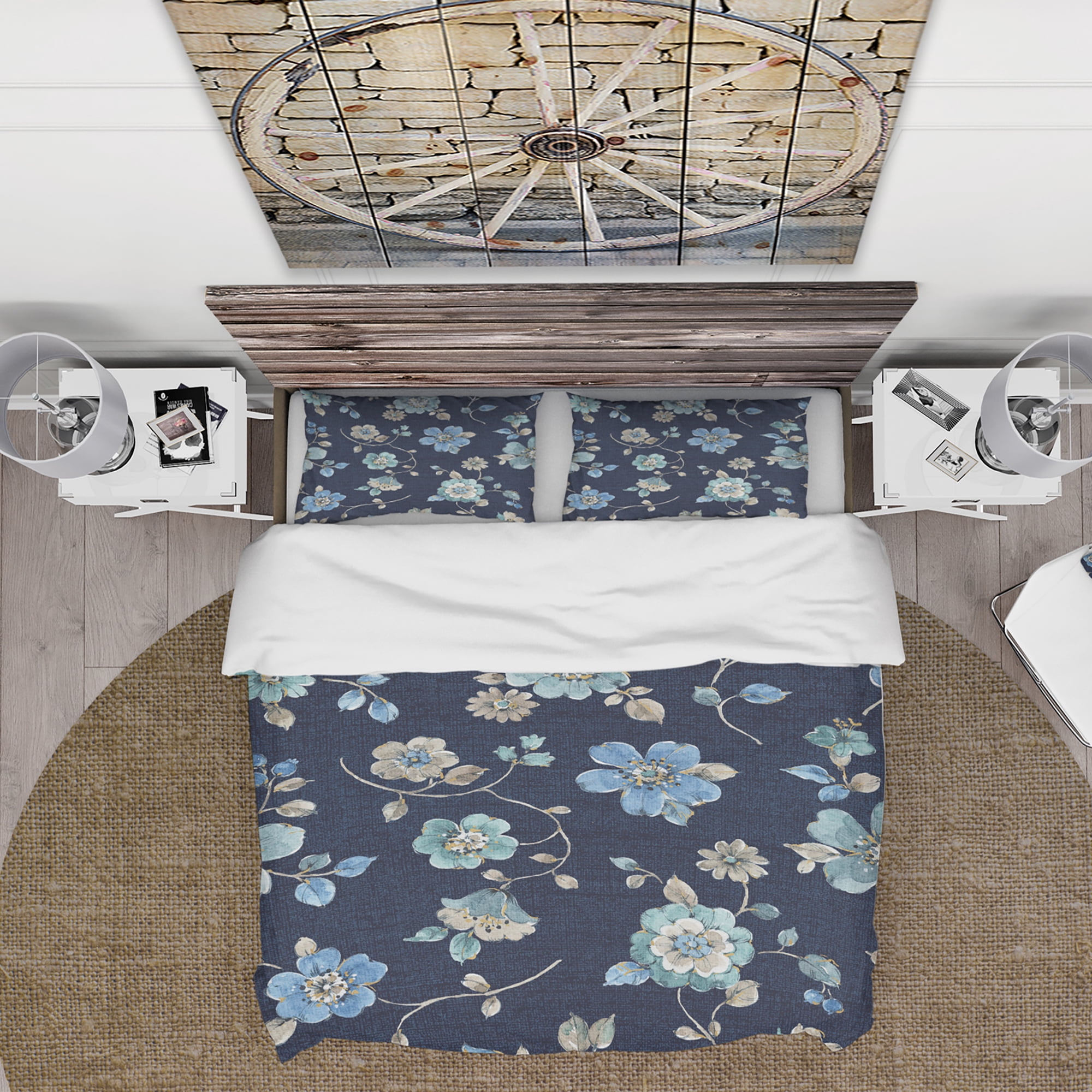 Designart 'Indigold metallic Flower Pattern' Cottage Duvet Cover Set