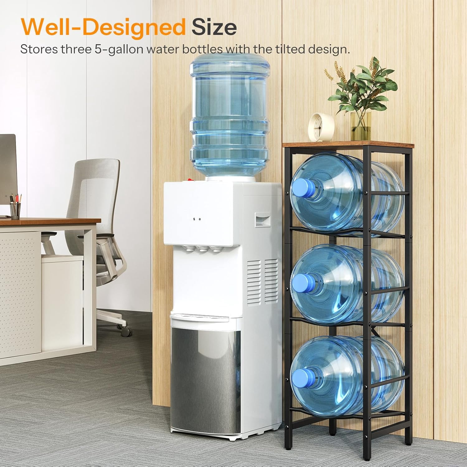 Water Jug Rack, Water Bottle Holder, 5 Gallon Water Jug Rack, 4-Tier Water Cooler Storage Rack, Water Dispenser Stand, for Kitchen, Living Room, Office, Black