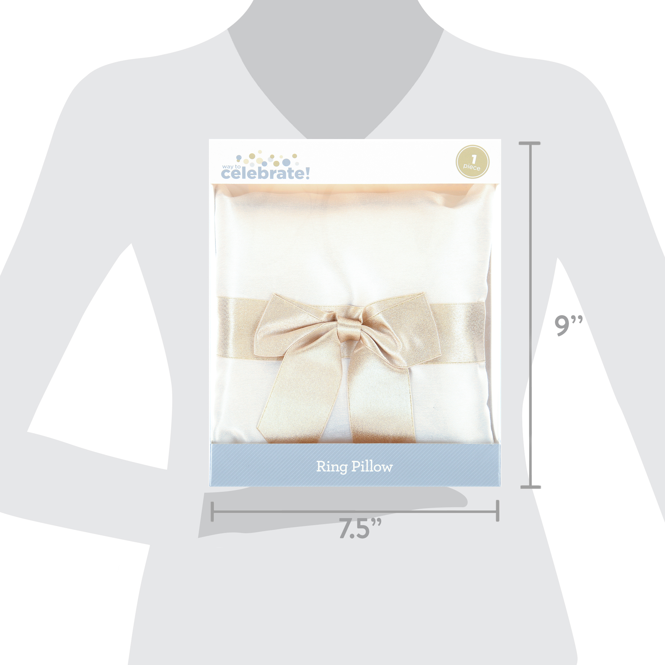 WAY TO CELEBRATE! Gold Shimmer Bow Ring Bearer Pillow 13 x 13 inch 1 Count per Pack for Wedding