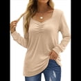 thumbnail image 3 of Blusa Elegante Informal con Cuello en Forma de Corazón y Larga para Mujer, Color Liso, Estilo Túnica, Tipo Suéter. Crema XXL, 3 of 5