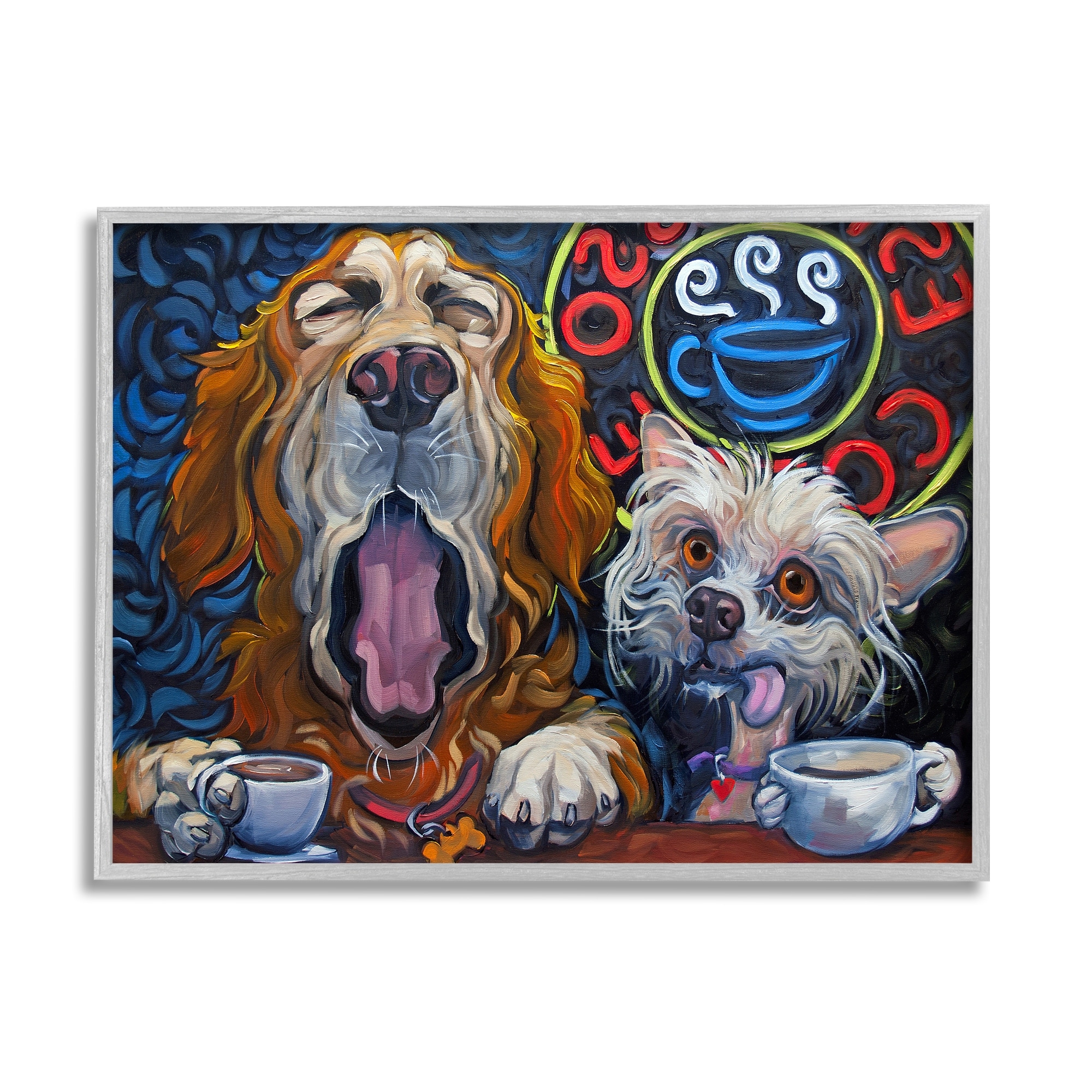 Stupell Industries Bold Modern Dogs Coffee Bar Yawning Teacups Framed Wall Art, 20 x 16, Design by CR Townsend