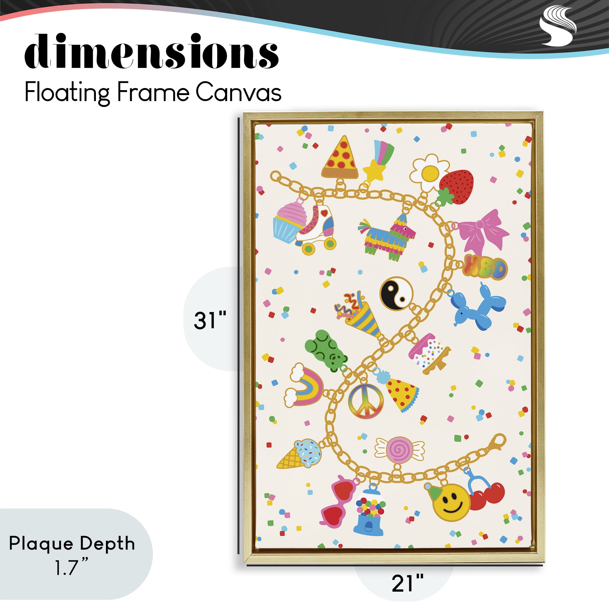 Stupell Industries Playful Party Charm Bracelet Gold Framed Floater Canvas Wall Art, design by Nadia Hassan