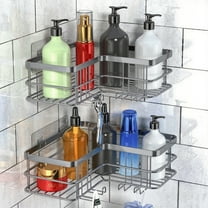 stusgo Corner Shower Caddy 2 Pack, Bathroom Shower Organizer Shelves, No Drilling Corner Shower Shelves Shampoo Holder with 8 Hooks and 6 Adhesives（Silver Gray）