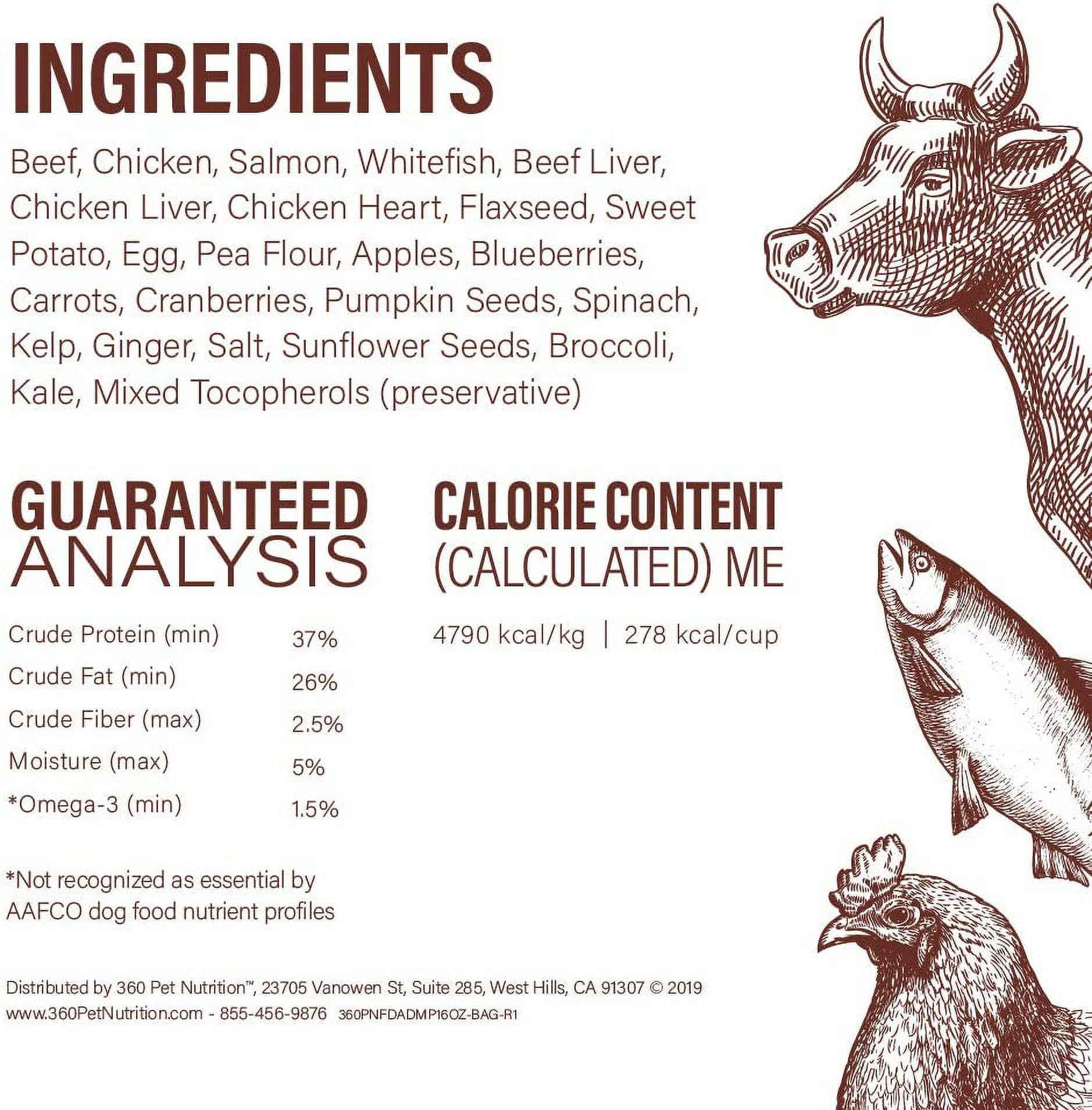 360 Pet Nutrition Freeze Dried Multi-Protein Dog Food, 16 oz. Bag