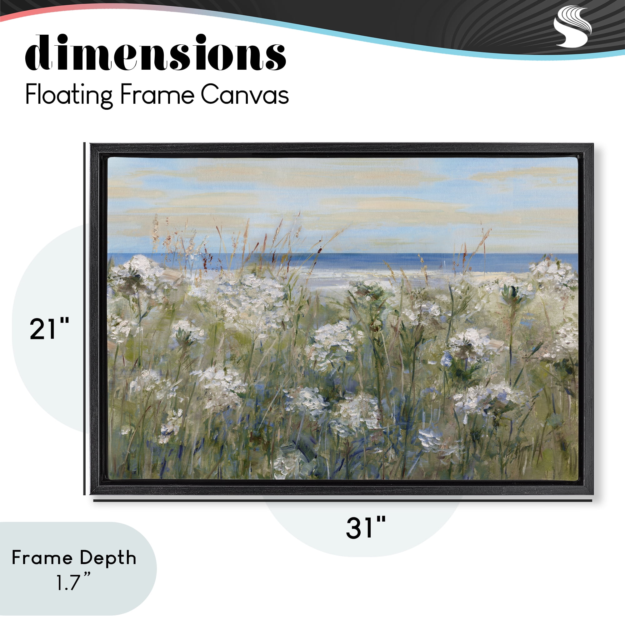 Stupell Industries Impressionist Seaside Meadow Black Framed Floater Canvas Wall Art, design by Sally Swatland