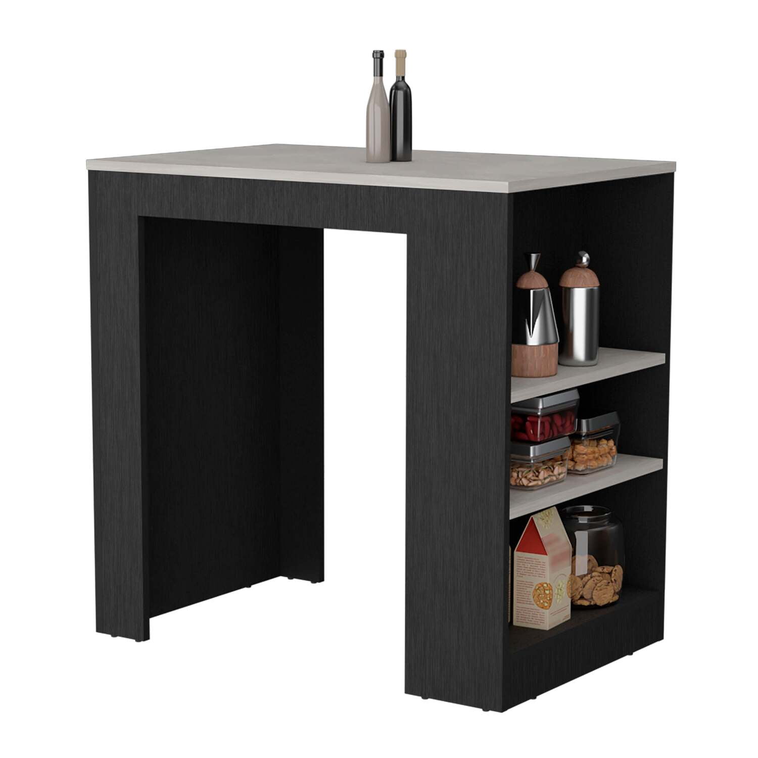 Portree Kitchen Island with Spacious Top Surface, Three Accessible Side Shelves