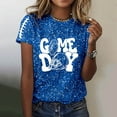 thumbnail image 2 of Womens Tops Blouses Short Sleeve With Glitter Print Loose Fit Round Neck Football Events Womens T Shirts,Blue,2XL, 2 of 5