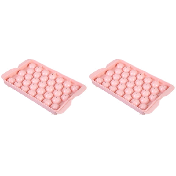 Mini Sphere Ice Tray with Lid - Small Round Ice Ball Mold for Freezer, Easy Release Silicone Tray for Cold Drinks, Kitchen & Dining Ice Molds & Trays for Summer Beverages, 2-Pack (Pink-B)