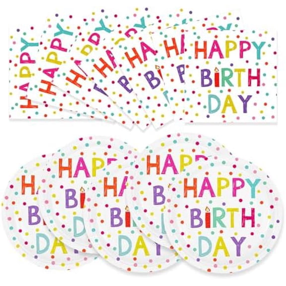 40Pcs Birthday Party Supplies Paper Plates and Napkins, Colorful Polka Dot Themed Dinner Plates Napkins Disposable Tableware Set for Birthday Party Decorations Serve 20 Guests