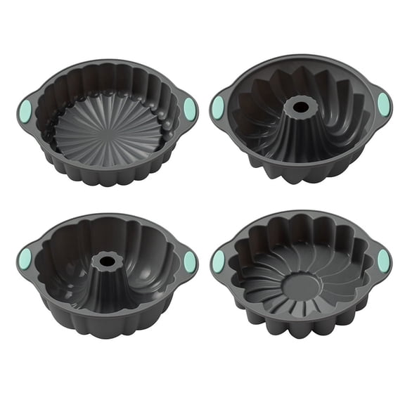 4 Pack Silicone Fluted Cake Tins, Non-Stick Baking Molds Silicone Cake Molds Round Baking Tins, 8" Round Baking Pan for Homemade Cake, Bread, Gelatin, Chocoflan, Flan, Jello