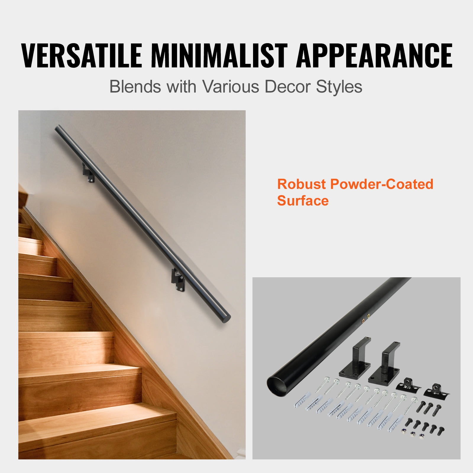 VEVOR 5 ft Wall-Mount Handrail Stair Railing Aluminum Alloy w/ Installation Kit