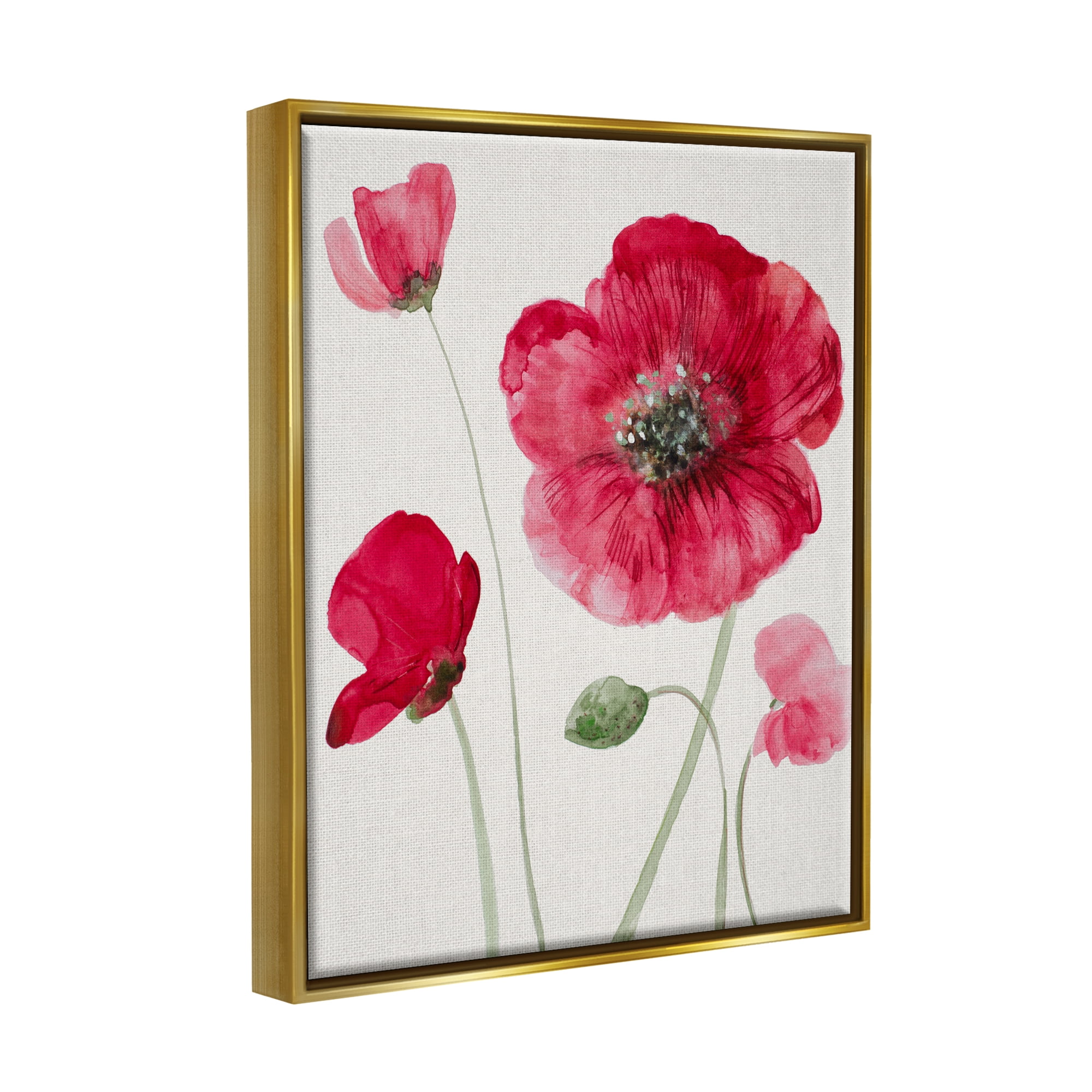 Stupell Bold Red Poppies Blooming Botanical & Floral Painting Gold Floater Framed Art Print Wall Art