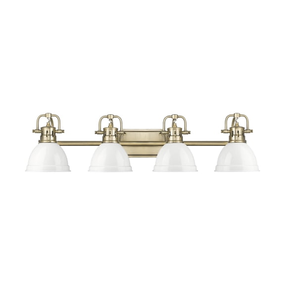 Yep by Golden Lighting Duncan 4-light Vanity in Aged Brass and White shade
